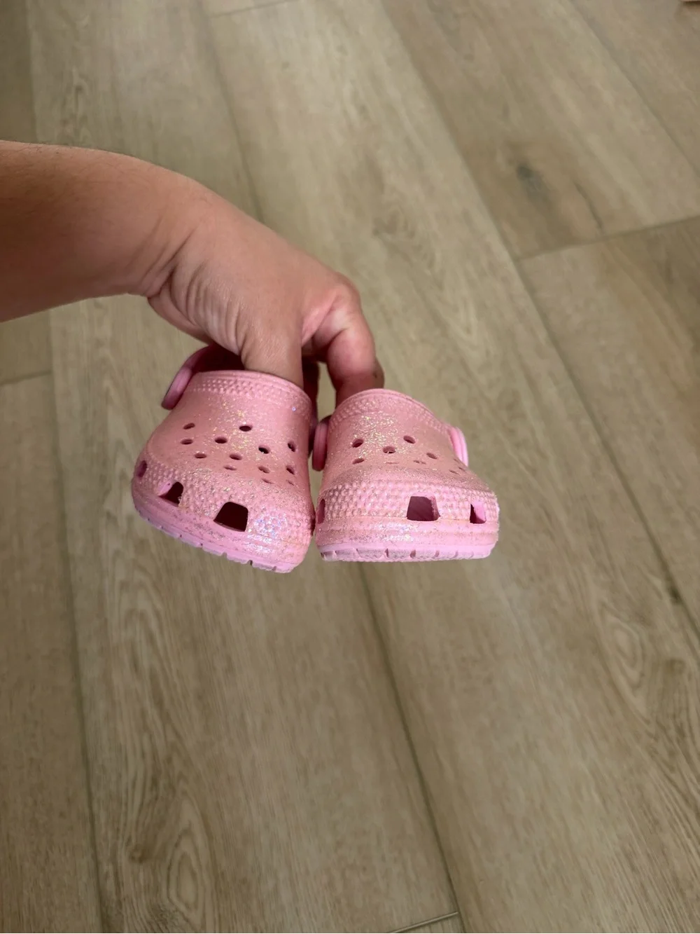 5C Crocs Kids Glitter Pink Clog Shoes - Comfortable Slip-On